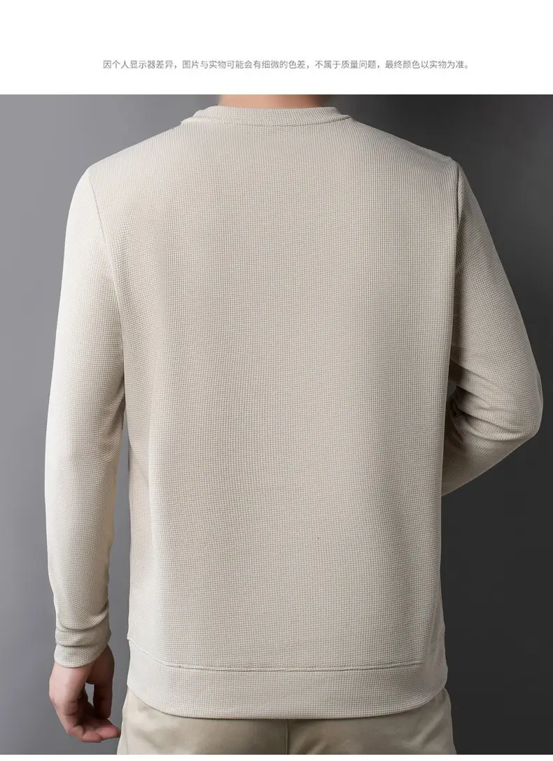 Men's Black Long Sleeve T-Shirt Round Neck Solid Color — feature 29