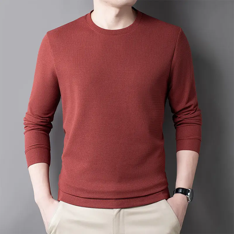 Men's Black Long Sleeve T-Shirt Round Neck Solid Color - Image 4