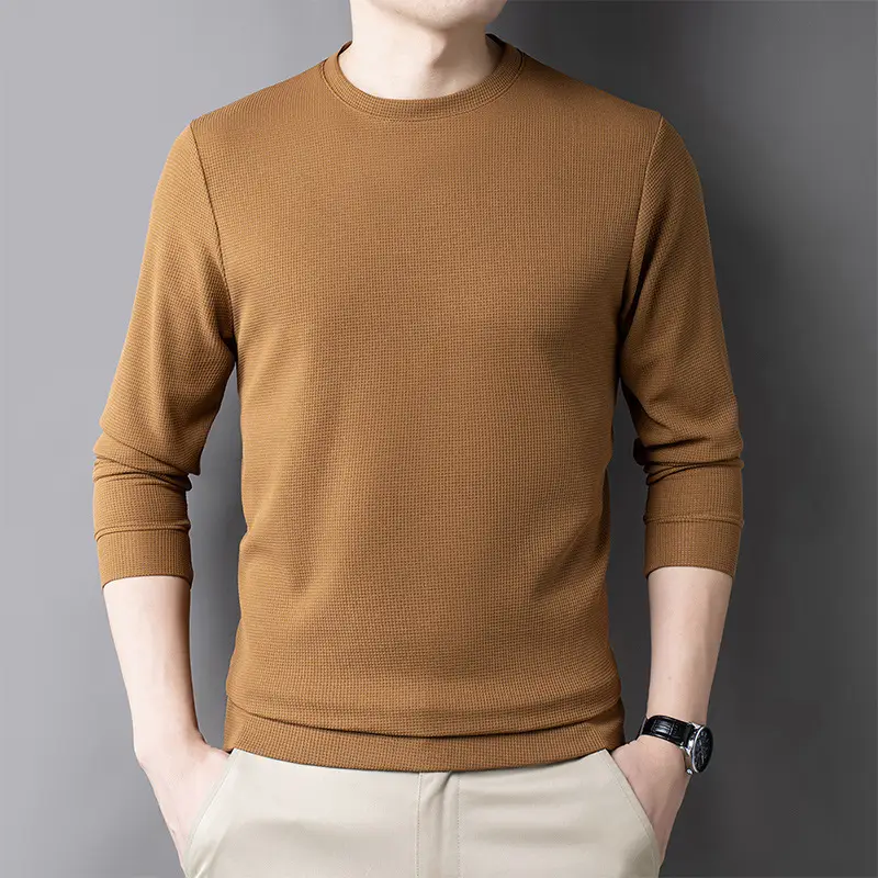 Men's Black Long Sleeve T-Shirt Round Neck Solid Color - Image 5