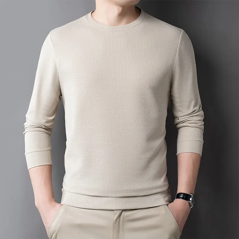 Men's Black Long Sleeve T-Shirt Round Neck Solid Color - Image 6