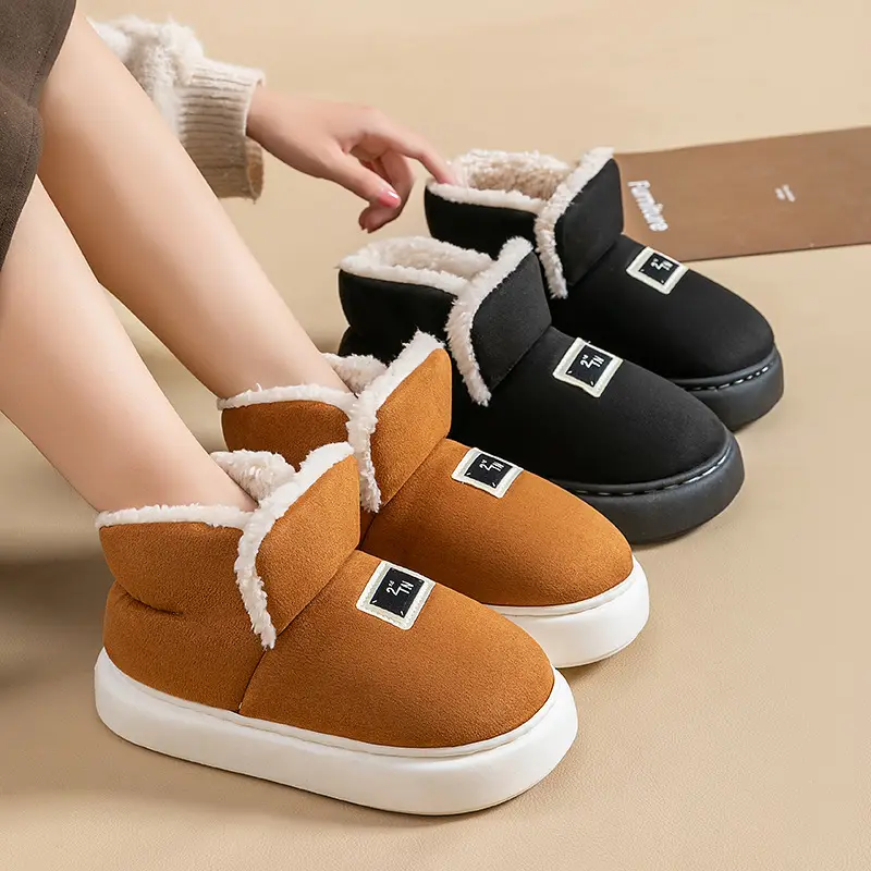 Snow Boots Cotton Slippers Women's Autumn and Winter Wrap Heel Thick-soled Shoes with Dung-feeling Warm fleece-lined Thickened Comfortable All-match Moon Shoes