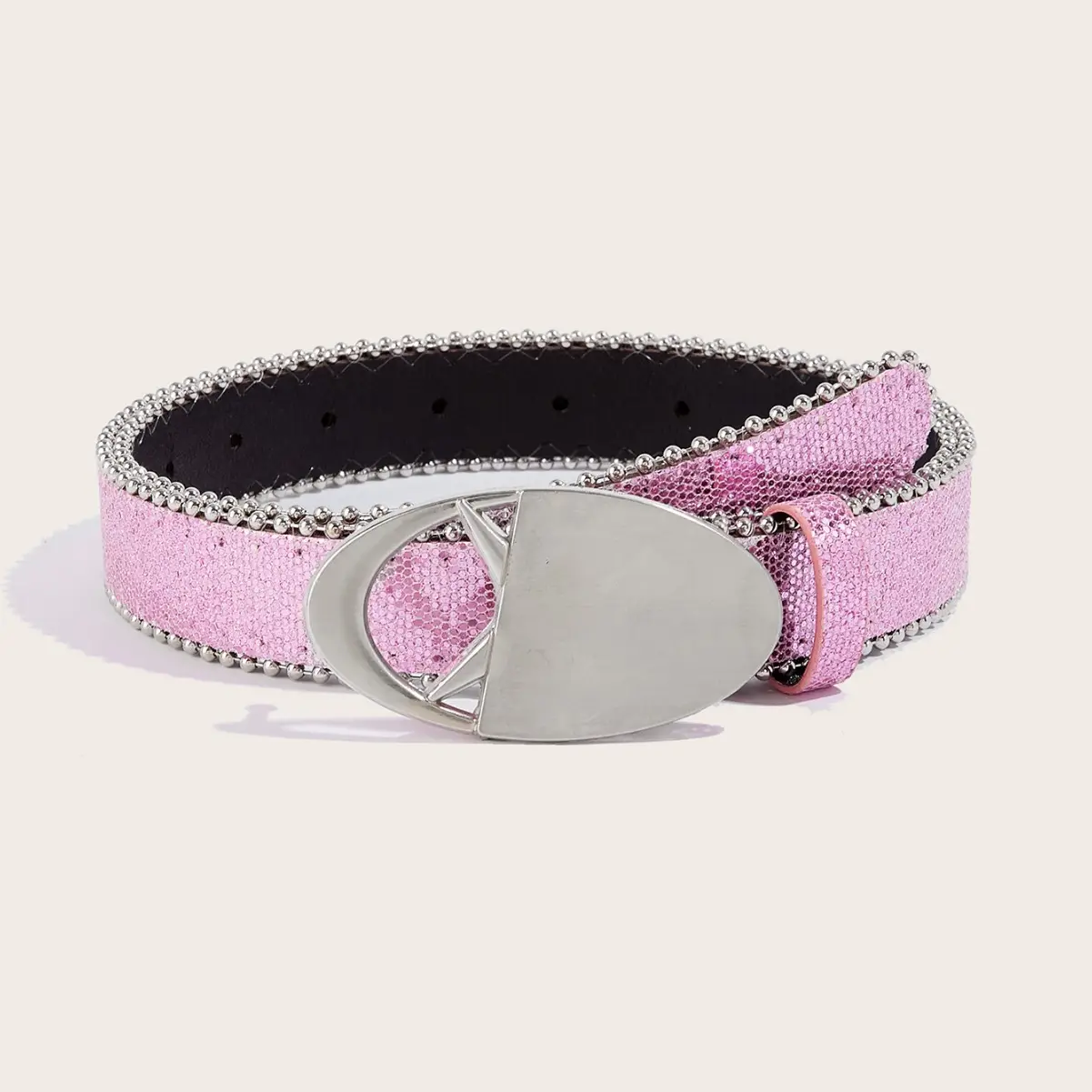 Pink Sequin Belt with Snap Buckle for Women