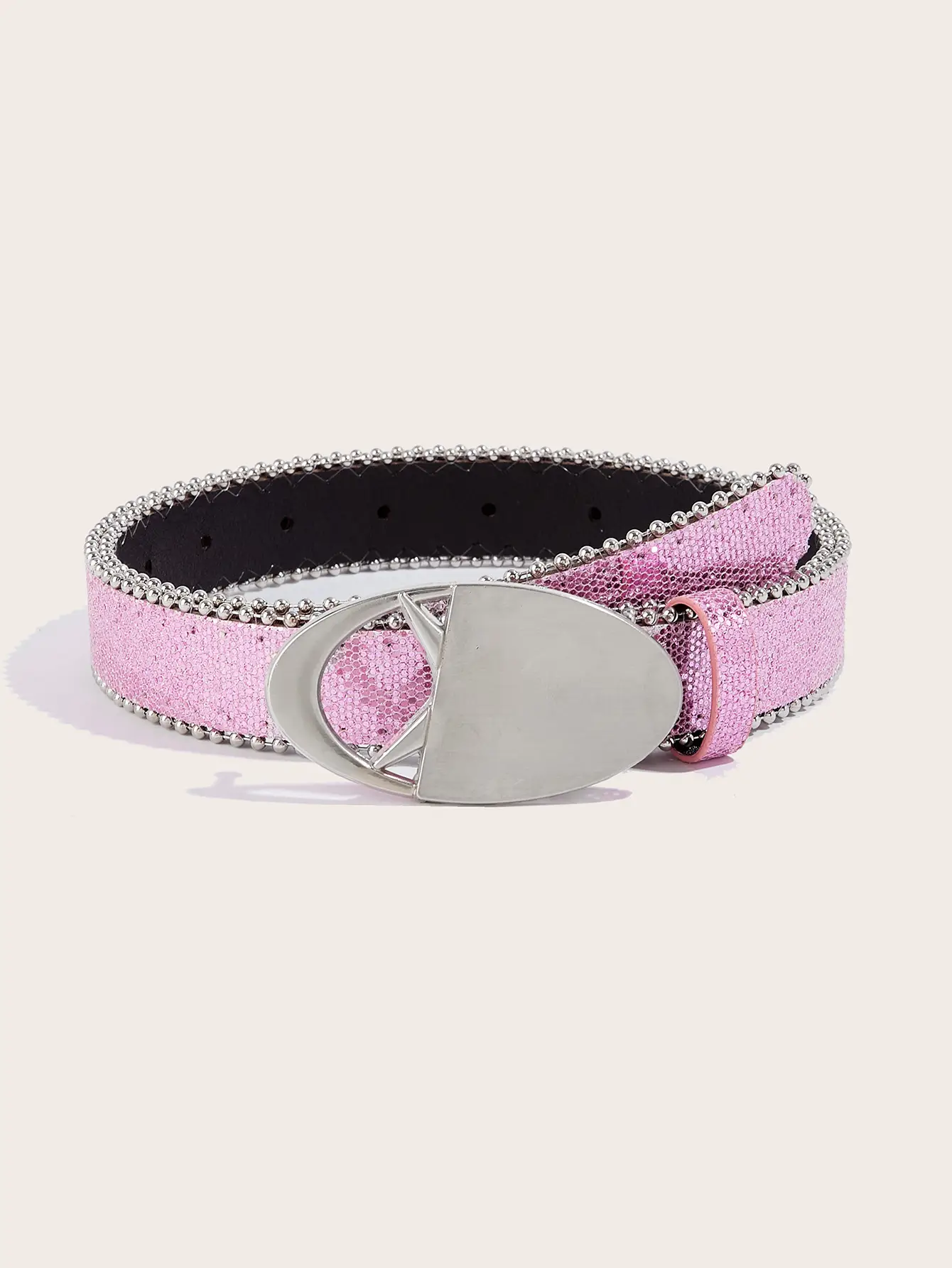 Pink Sequin Belt with Snap Buckle for Women