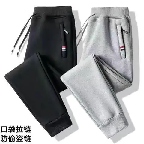 Plus Size Men Fleece Zipper Trousers Grey Black - Image 10
