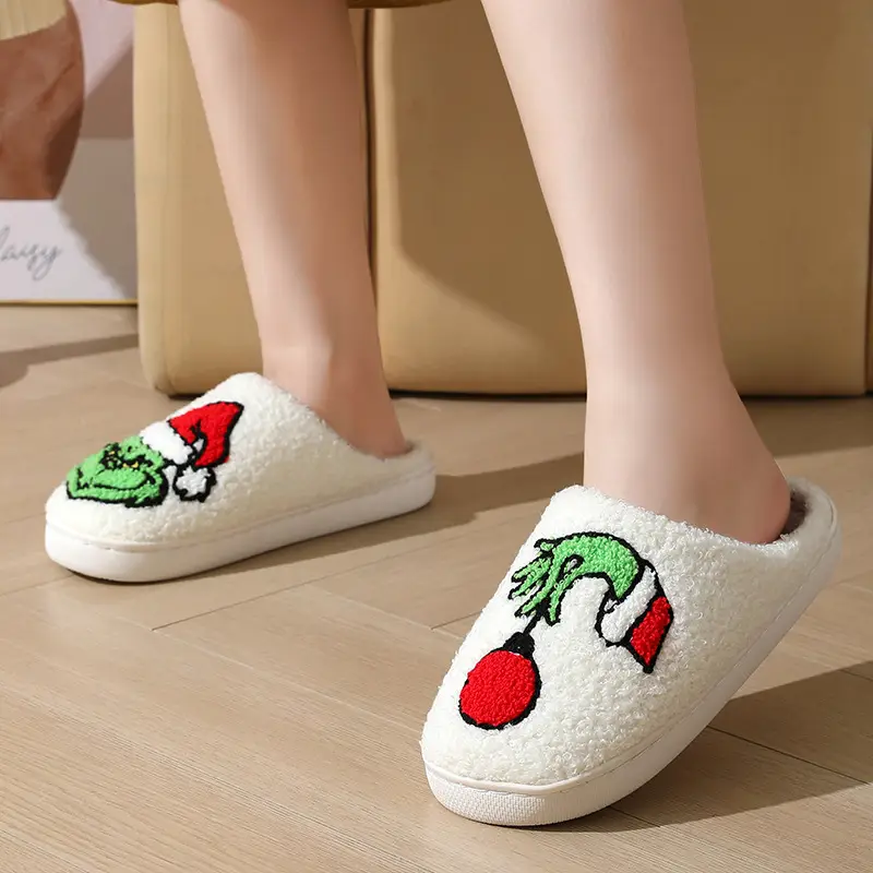 Cross-border new comfortable home cute cartoon Grinch winter cotton slippers for men and women couples warm cotton slippers