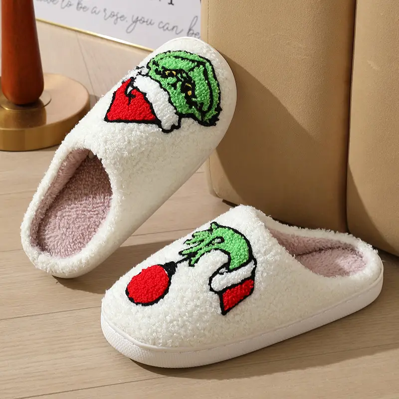 Cross-border new comfortable home cute cartoon Grinch winter cotton slippers for men and women couples warm cotton slippers