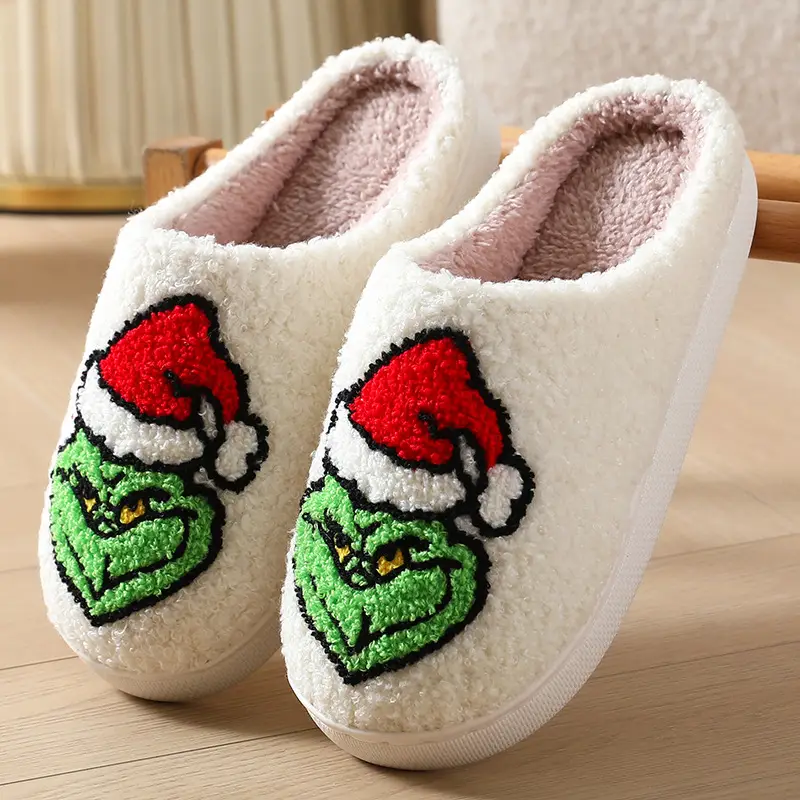 Cross-border new comfortable home cute cartoon Grinch winter cotton slippers for men and women couples warm cotton slippers