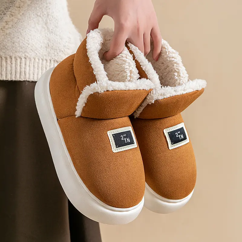 High-top cotton slippers women's winter indoor non-slip outdoor casual cotton slippers lovers fleece-lined thick warm all-inclusive cotton shoes