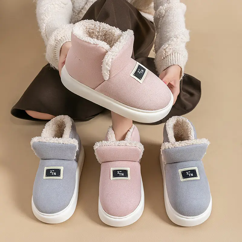 High-top cotton slippers women's winter indoor non-slip outdoor casual cotton slippers lovers fleece-lined thick warm all-inclusive cotton shoes