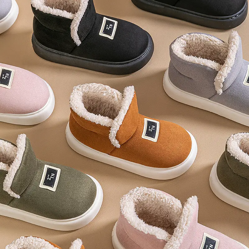 High-top cotton slippers women's winter indoor non-slip outdoor casual cotton slippers lovers fleece-lined thick warm all-inclusive cotton shoes