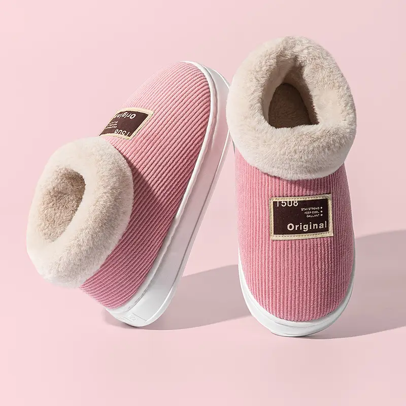 High-top cotton slippers women's winter indoor non-slip outdoor casual cotton slippers lovers fleece-lined thick warm all-inclusive cotton shoes