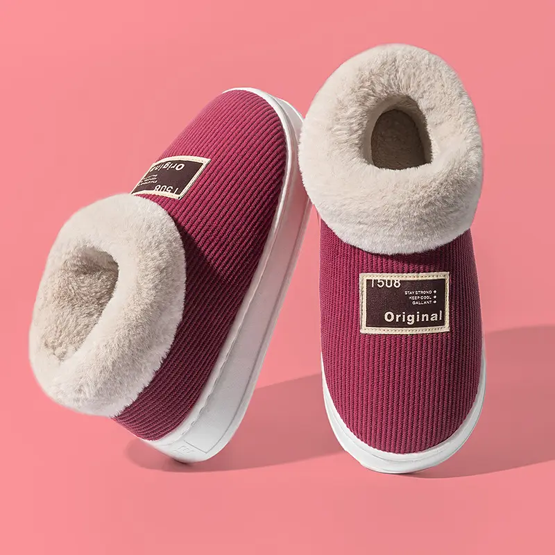 High-top cotton slippers women's winter indoor non-slip outdoor casual cotton slippers lovers fleece-lined thick warm all-inclusive cotton shoes