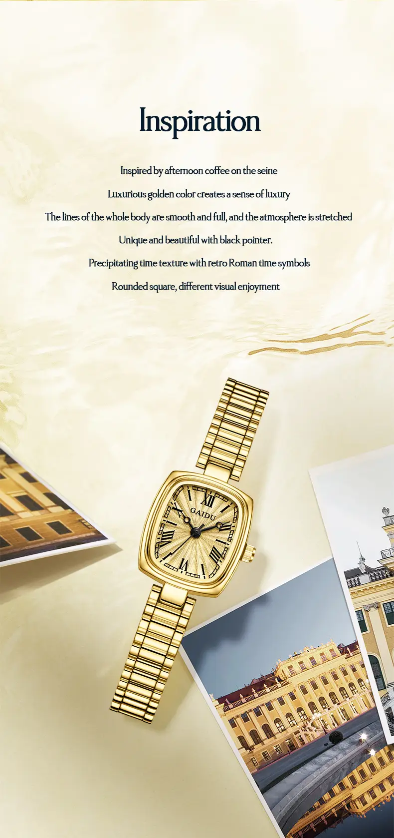 Kaidu Gold Square Watch for Women Waterproof Quartz — feature 14