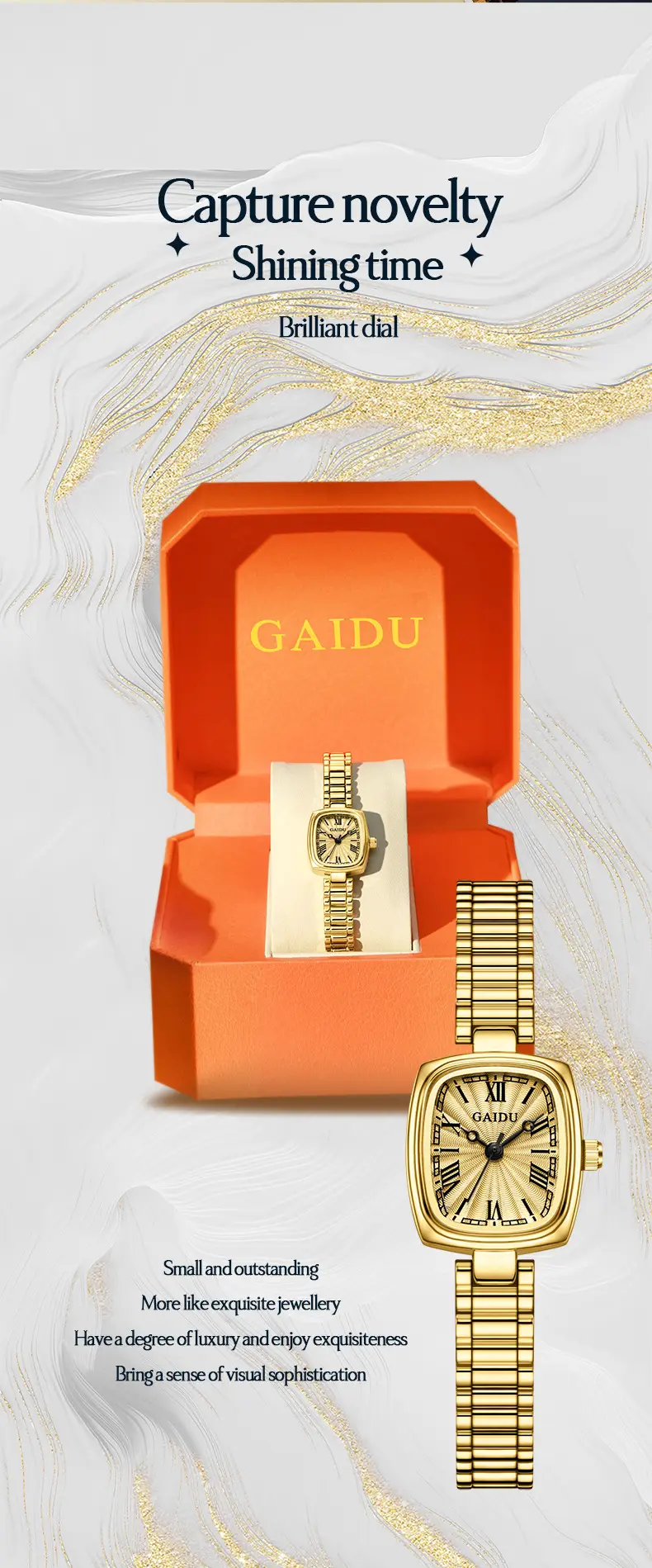 Kaidu Gold Square Watch for Women Waterproof Quartz — feature 15