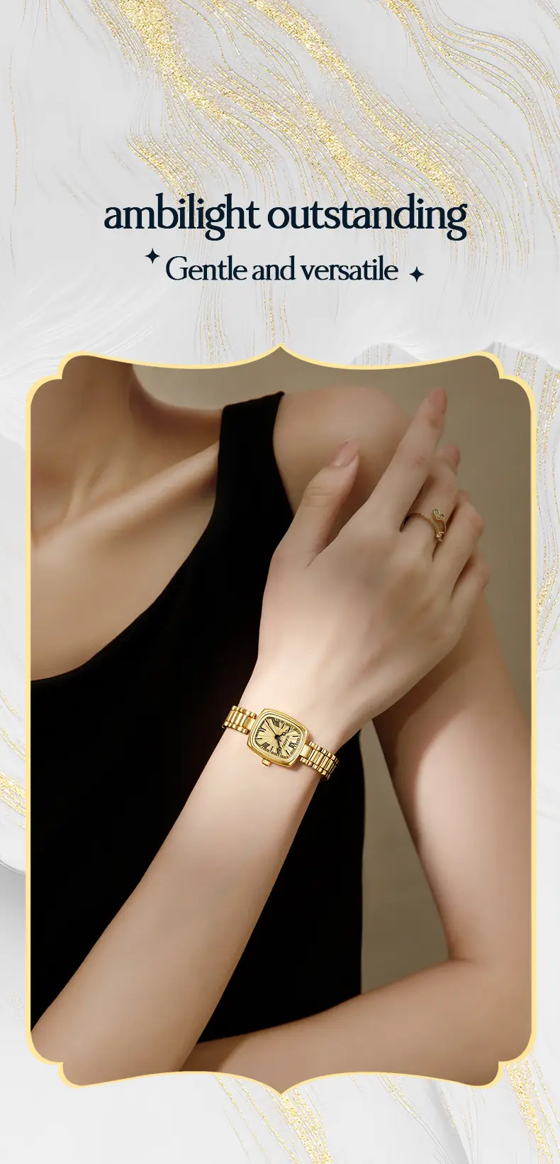 Kaidu Gold Square Watch for Women Waterproof Quartz — feature 16