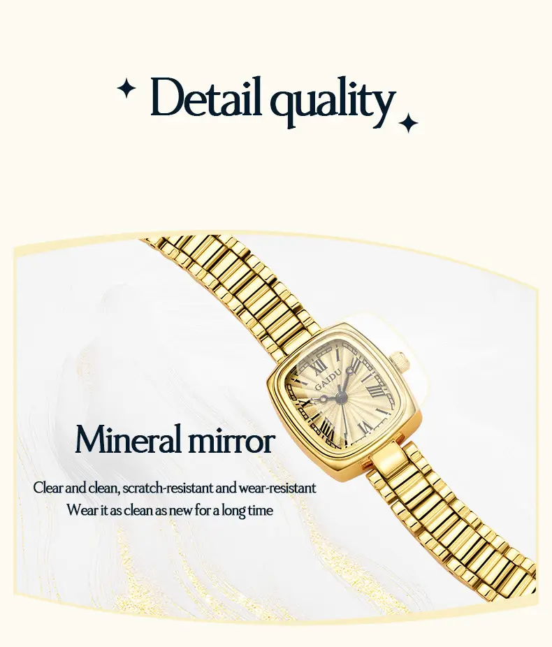 Kaidu Gold Square Watch for Women Waterproof Quartz — feature 23
