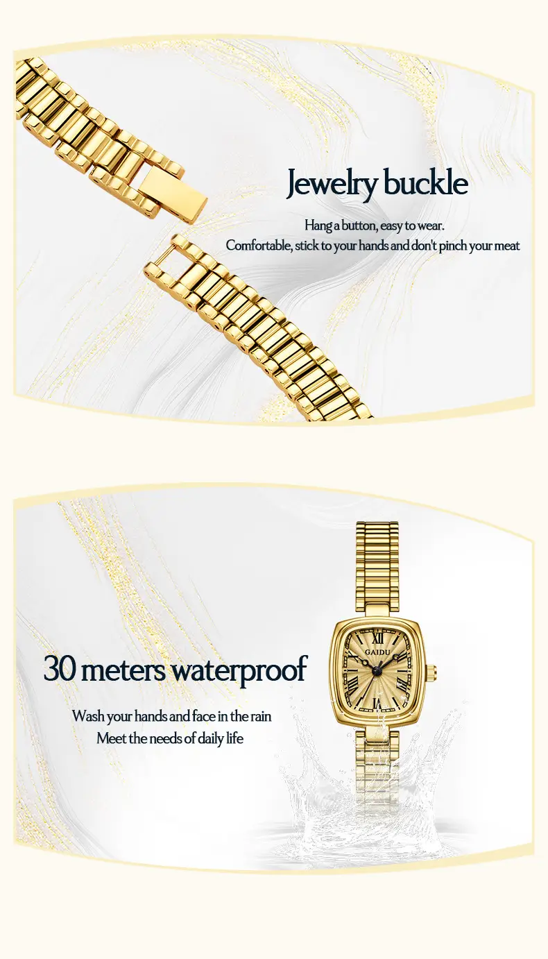 Kaidu Gold Square Watch for Women Waterproof Quartz — feature 24