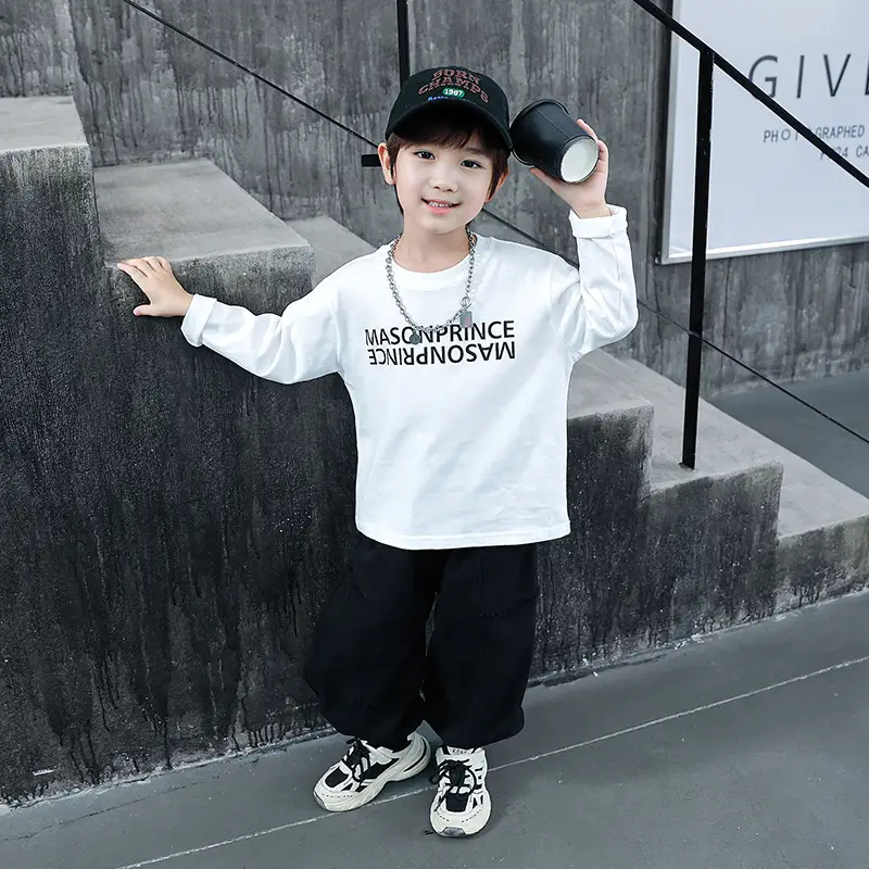 Children White Cotton Long Sleeve T-Shirt Spring Fall 2025 - Image 2