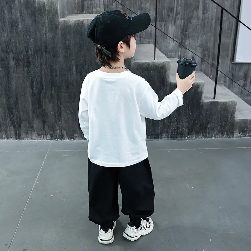 Children White Cotton Long Sleeve T-Shirt Spring Fall 2025 - Image 3