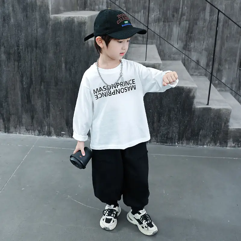 Children White Cotton Long Sleeve T-Shirt Spring Fall 2025 - Image 4