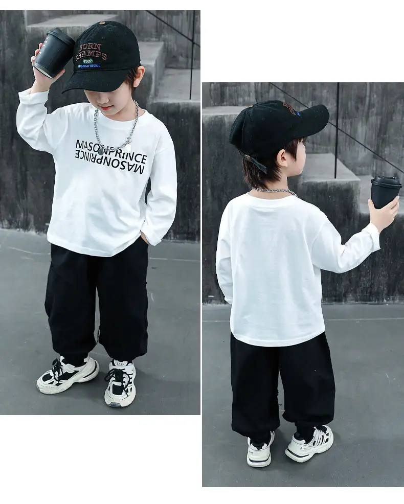Children White Cotton Long Sleeve T-Shirt Spring Fall 2025 — feature 11