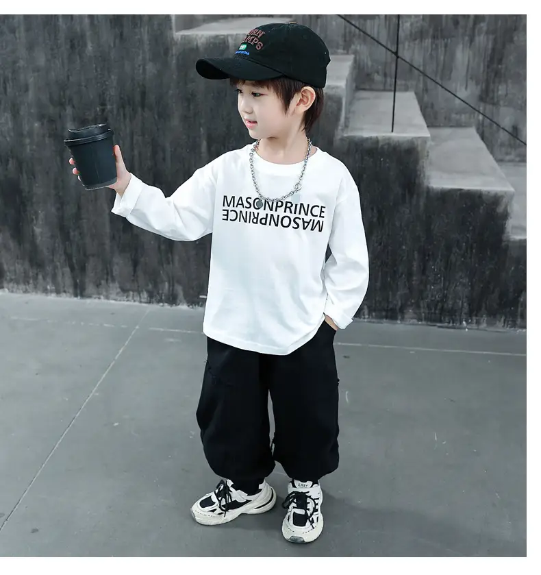 Children White Cotton Long Sleeve T-Shirt Spring Fall 2025 — feature 8