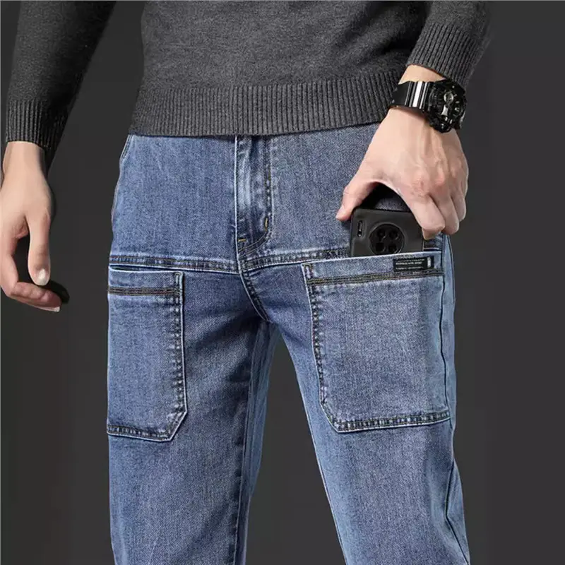 Men's 2024 Stretch Multi-Pocket Jeans Grey - Image 6