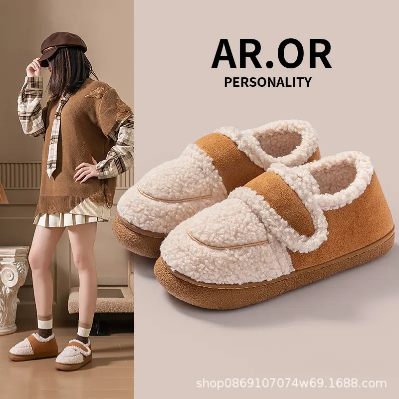 Vintage Cotton Slippers for Women, Winter Thick-Soled Plush Maternity Shoes, Warm Velcro Outdoor Closed-Back Cotton Shoes - Image 4