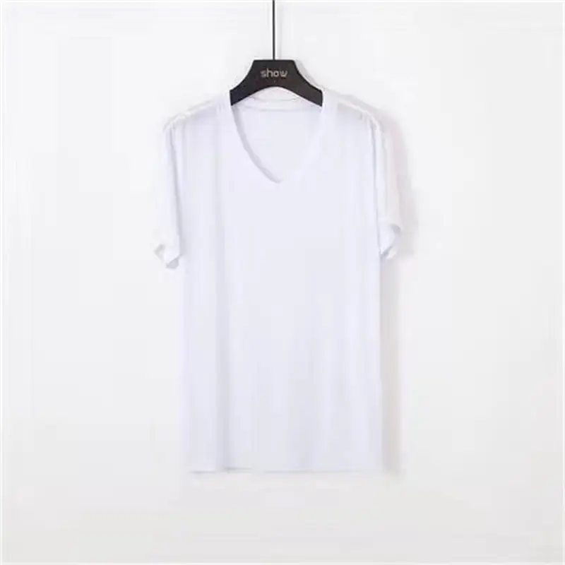 Men's Pure White V-Neck T-Shirt Summer Fit