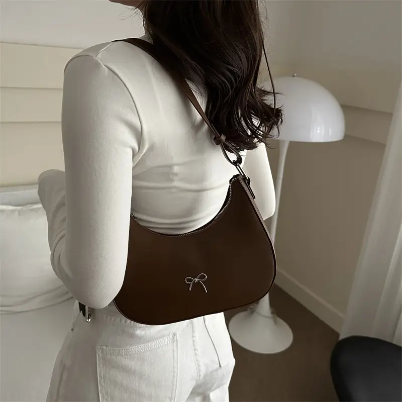 Women's Textured Bow Crossbody Bag Brown Retro Style - Image 8