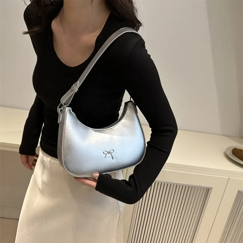Women's Textured Bow Crossbody Bag Brown Retro Style - Image 9