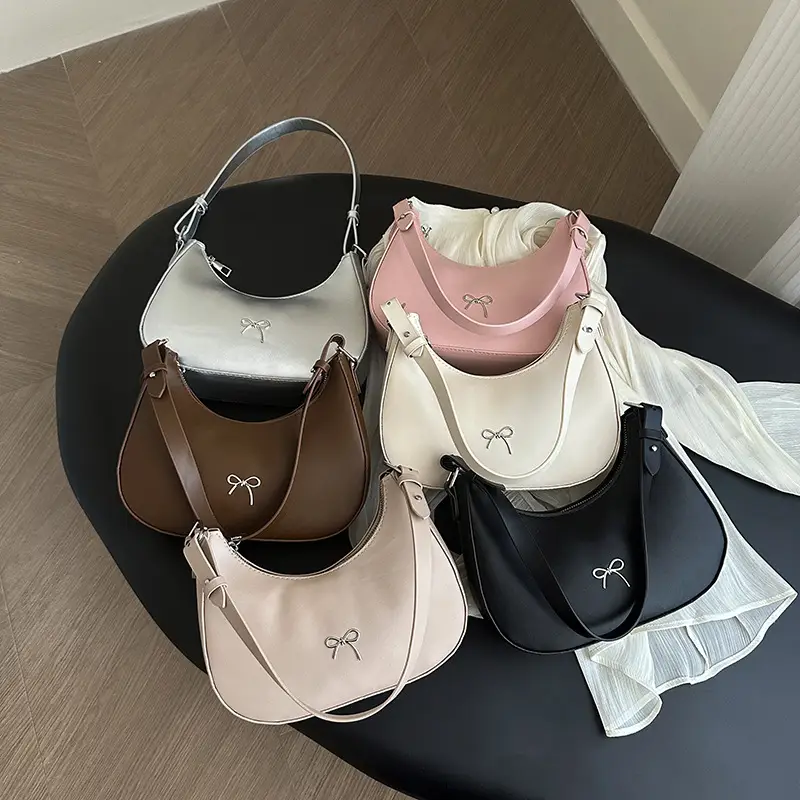 Women's Textured Bow Crossbody Bag Brown Retro Style - Image 10