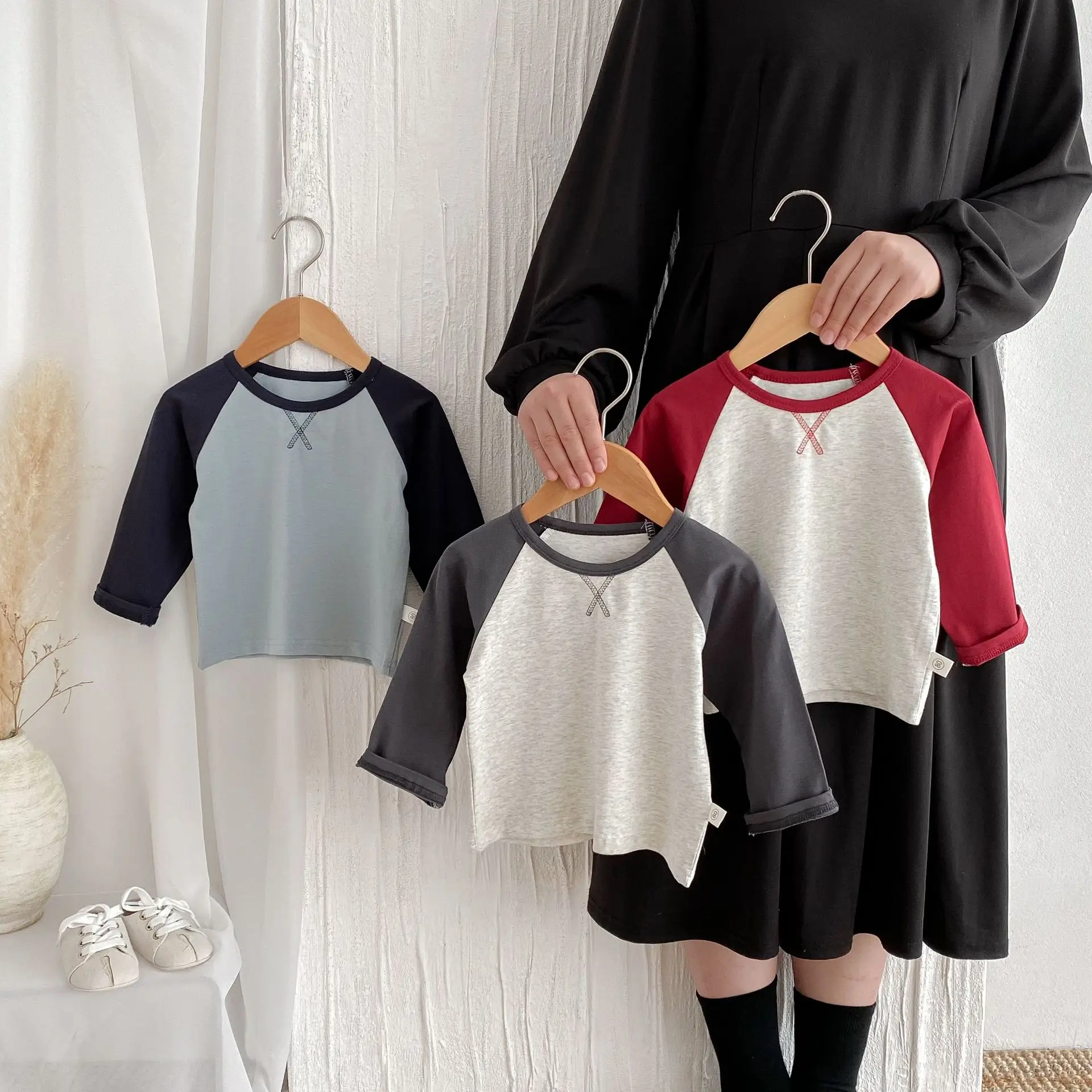 Boys Red White Raglan Sleeve T-Shirt Spring Autumn Korean Style - Image 4