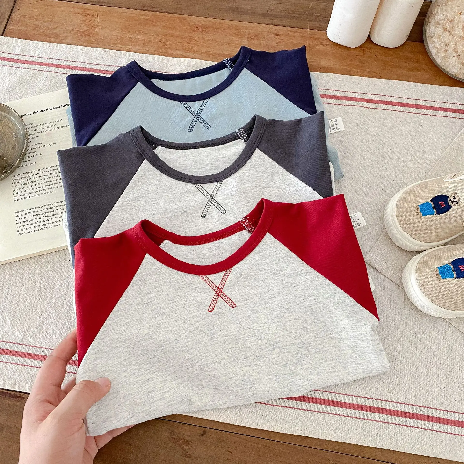 Boys Red White Raglan Sleeve T-Shirt Spring Autumn Korean Style - Image 6