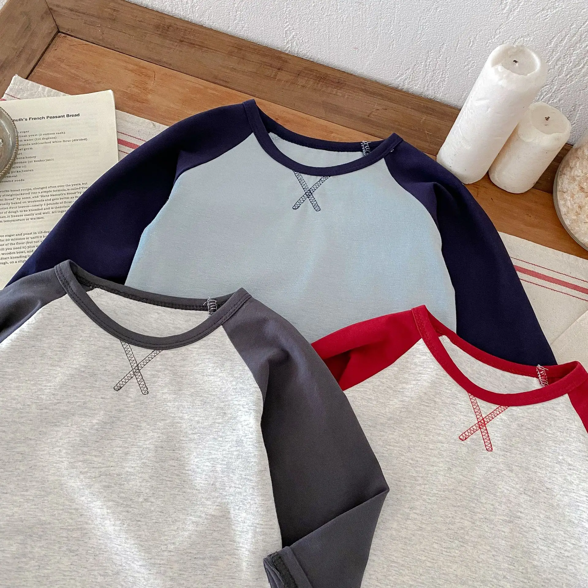 Boys Red White Raglan Sleeve T-Shirt Spring Autumn Korean Style - Image 7