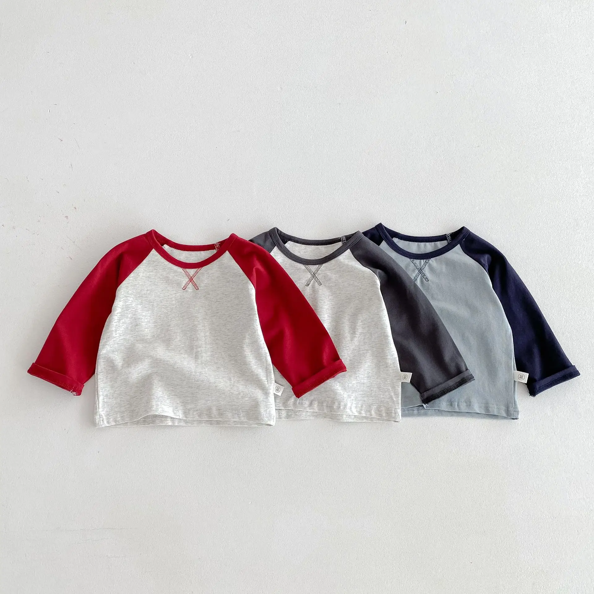 Boys Red White Raglan Sleeve T-Shirt Spring Autumn Korean Style — feature 18