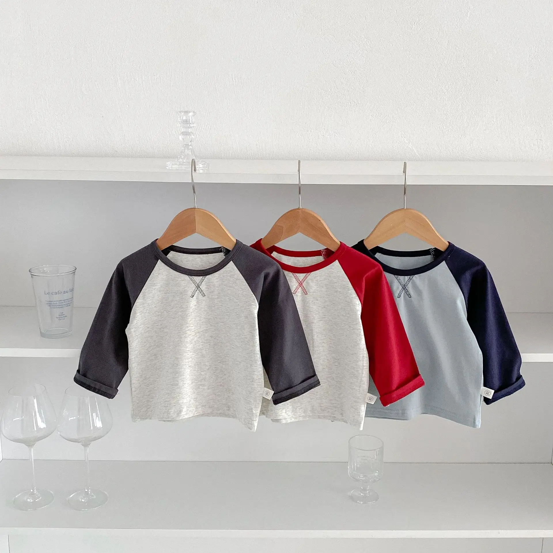 Boys Red White Raglan Sleeve T-Shirt Spring Autumn Korean Style — feature 2