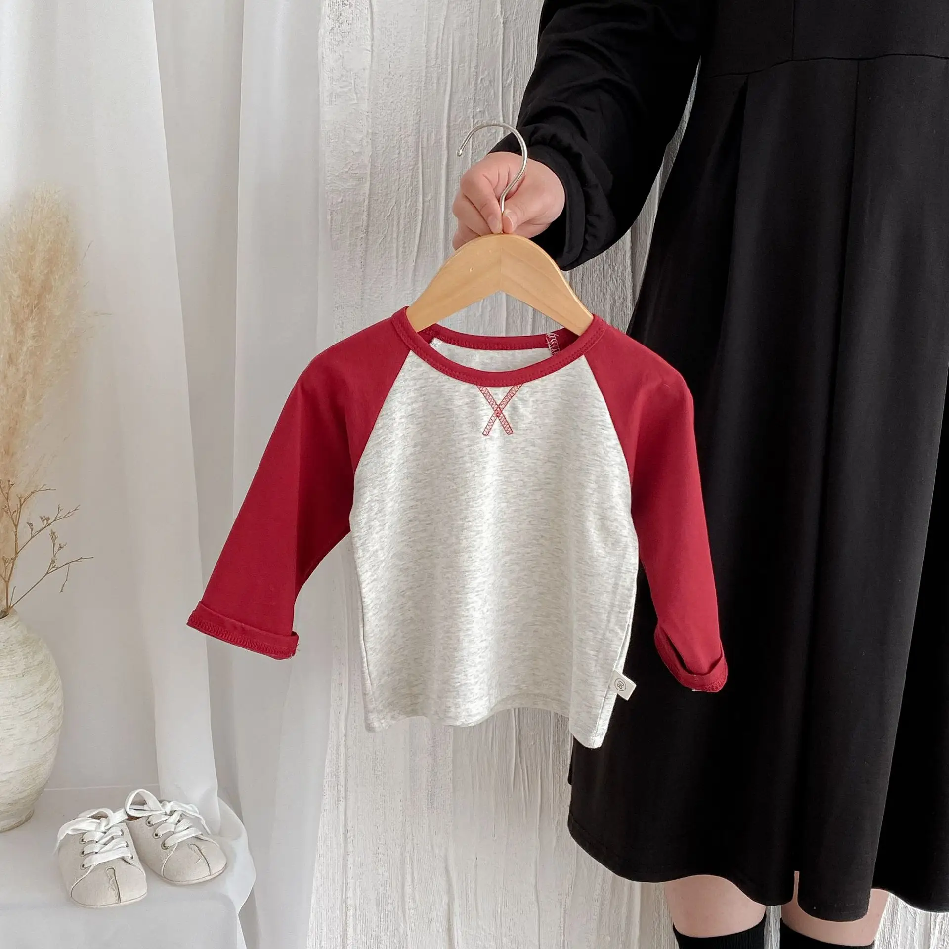 Boys Red White Raglan Sleeve T-Shirt Spring Autumn Korean Style — feature 3