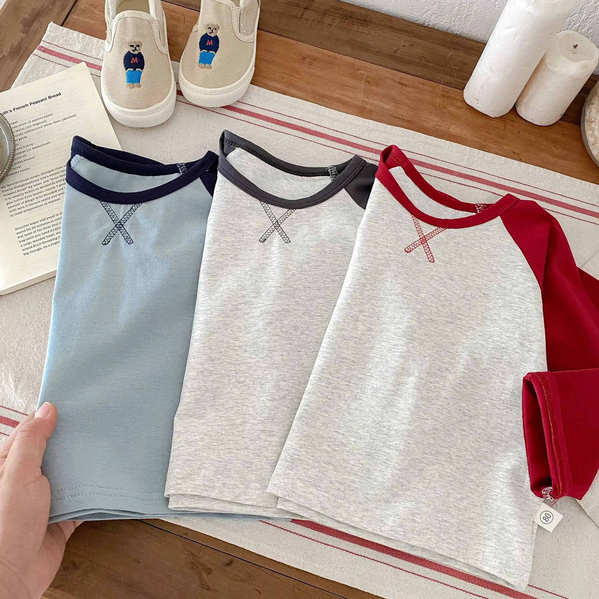 Boys Red White Raglan Sleeve T-Shirt Spring Autumn Korean Style — feature 7