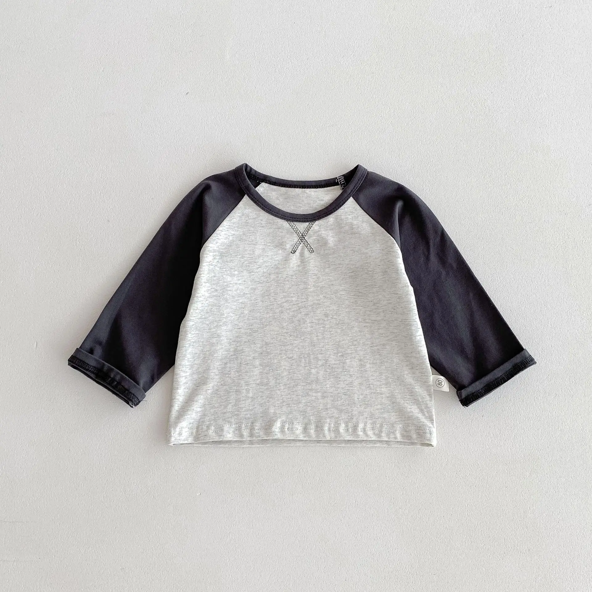 Boys Red White Raglan Sleeve T-Shirt Spring Autumn Korean Style - Image 2