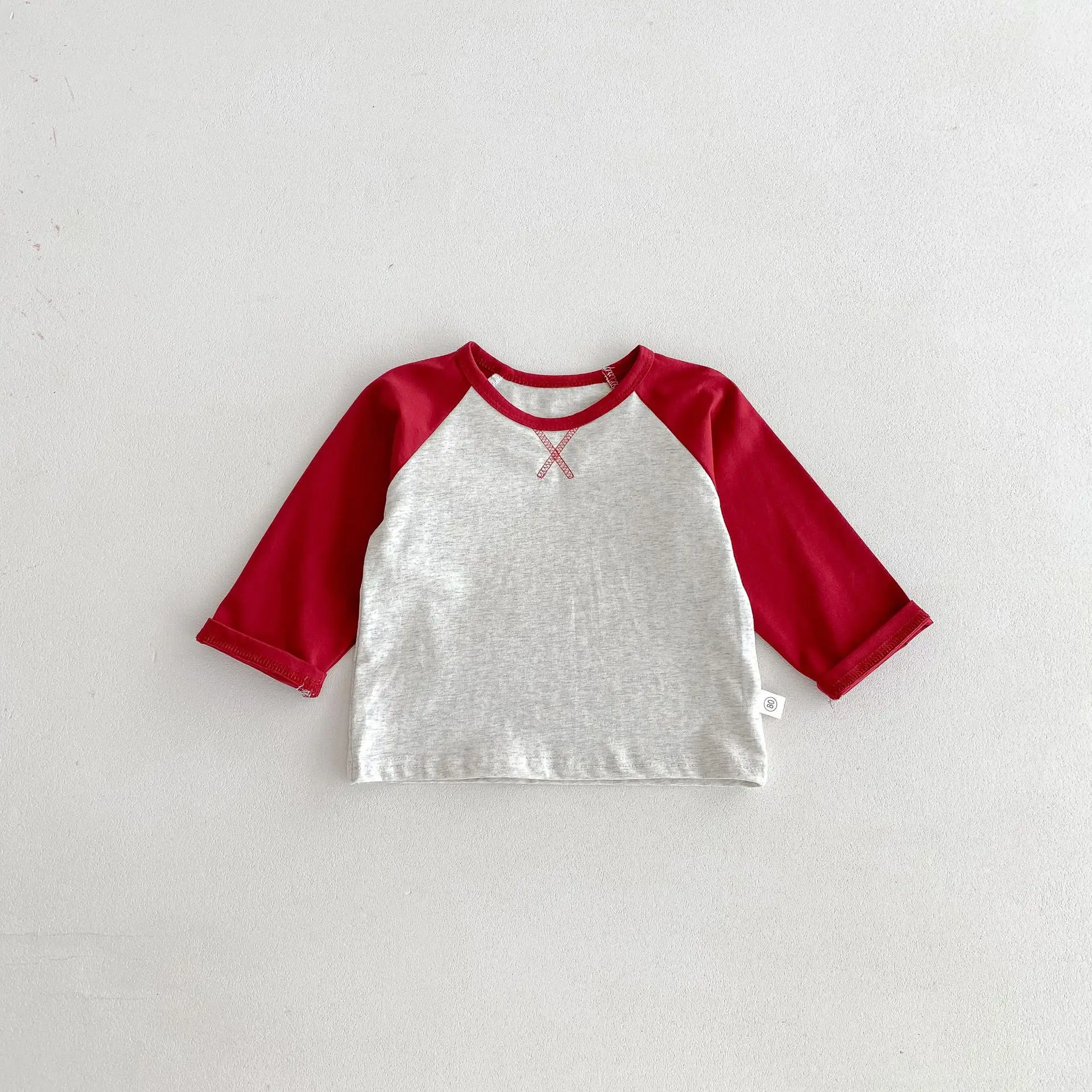 Boys Red White Raglan Sleeve T-Shirt Spring Autumn Korean Style - Image 3