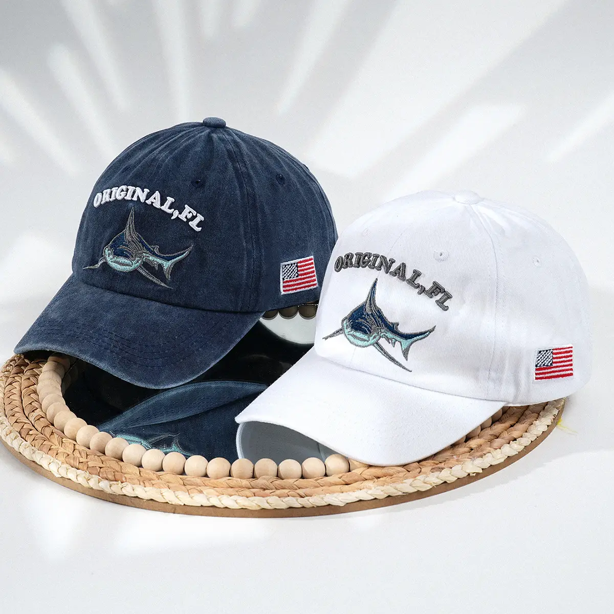 White Original Pl Vintage Shark Cap with American Flag - Image 3