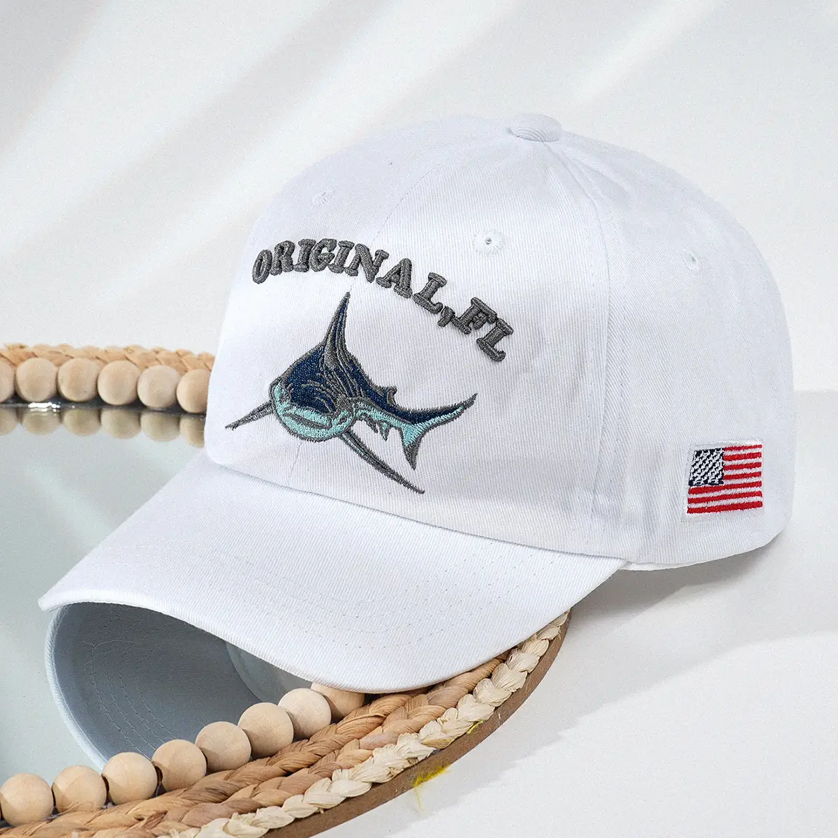 White Original Pl Vintage Shark Cap with American Flag - Image 4