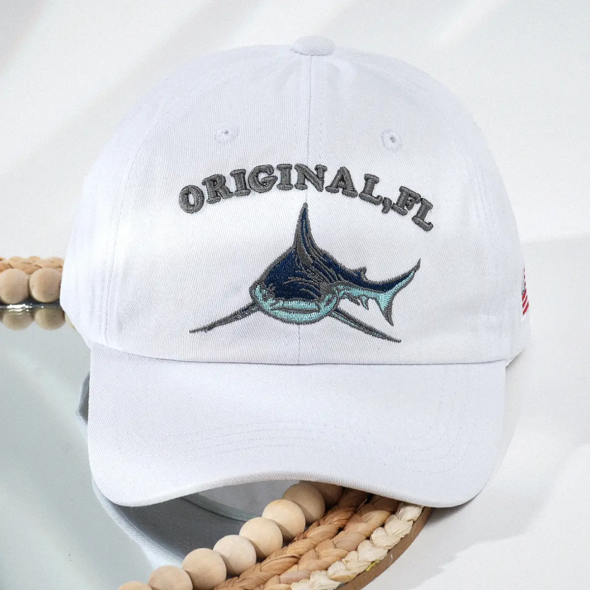 White Original Pl Vintage Shark Cap with American Flag - Image 5