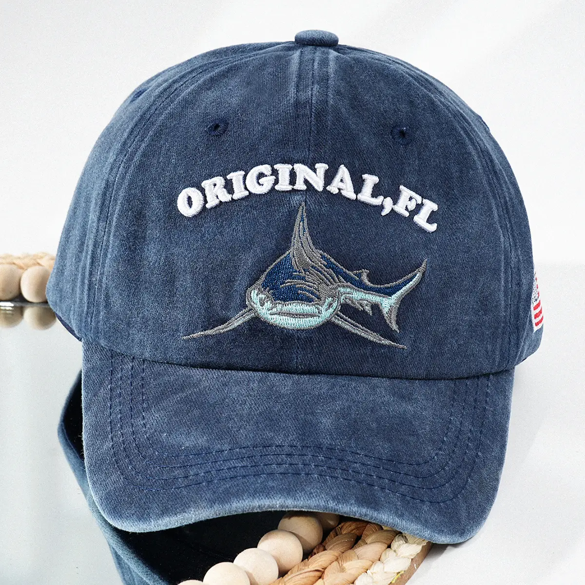 White Original Pl Vintage Shark Cap with American Flag - Image 6