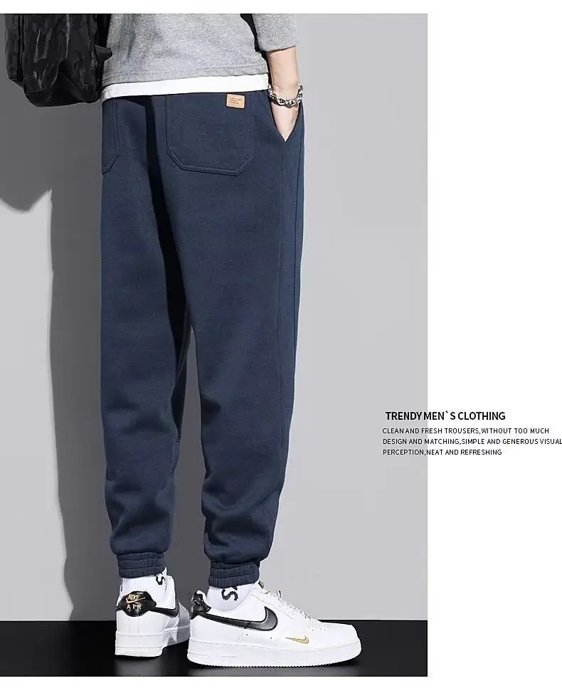 Men Grey Fleece Sweat Pants Spring Autumn Loose Leg-toe — feature 11