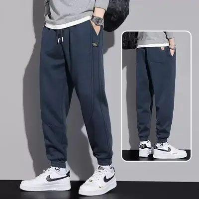Men Grey Fleece Sweat Pants Spring Autumn Loose Leg-toe — feature 12