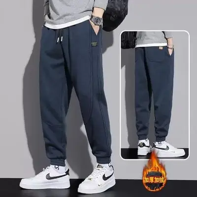 Men Grey Fleece Sweat Pants Spring Autumn Loose Leg-toe — feature 13