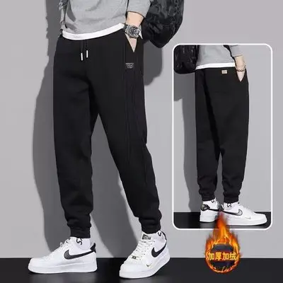 Men Grey Fleece Sweat Pants Spring Autumn Loose Leg-toe — feature 14