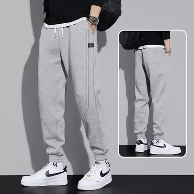 Men Grey Fleece Sweat Pants Spring Autumn Loose Leg-toe — feature 18